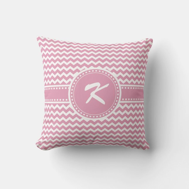 Girly Pink Chevron Chic Zigzag Stripes Cushion (Front)
