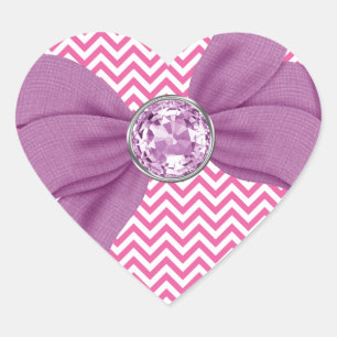 Girly Pink Chevron Jewel Purple Bow Heart Sticker