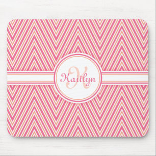 Girly Pink Chevron with Monogram Mouse Mat