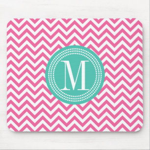 Girly Pink Chevron Zigzag Personalised Monogram Mouse Mat