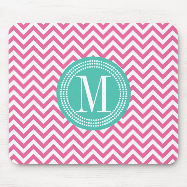Girly Pink Chevron Zigzag Personalised Monogram Mouse Mat (Front)