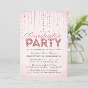 Girly Pink Chic Glitter Gems Graduation Party Invitation