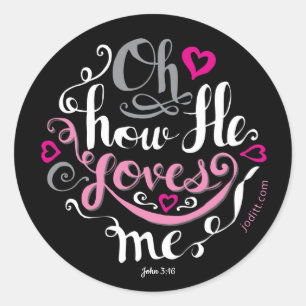 Girly Pink Christian Valentine Jesus Loves Me  Classic Round Sticker