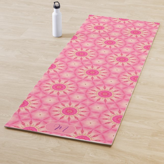 Girly Pink Circular Pattern Colourful Yoga Mat (In Situ)