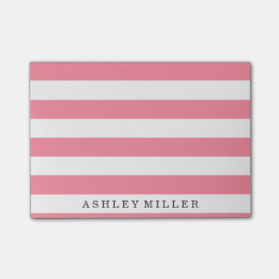 Girly Pink Classic Stripes Monogram Notes