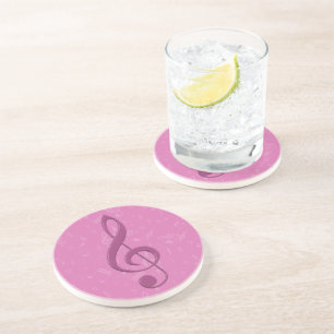 Girly Pink Clef and Musical Notes Coaster