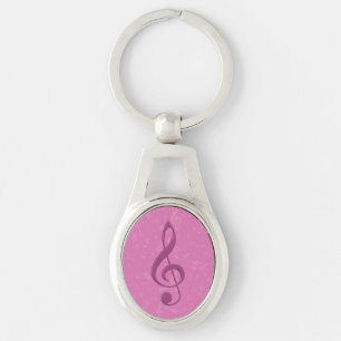 Girly Pink Clef and Musical Notes Key Ring