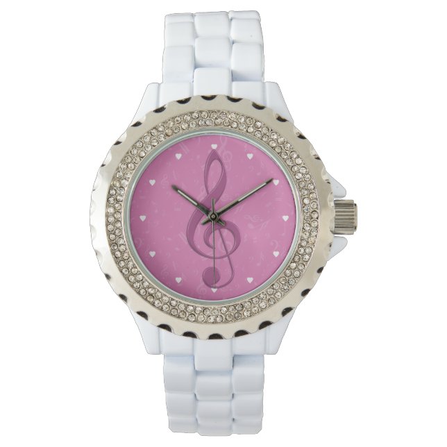 Girly Pink Clef and Musical Notes Watch (Front)