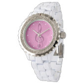 Girly Pink Clef and Musical Notes Watch (Angled)