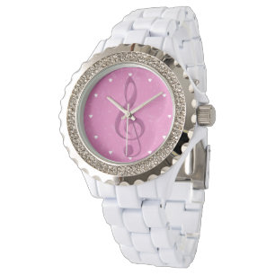 Girly Pink Clef and Musical Notes Watch