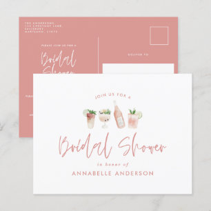 Girly pink cocktail stylish modern bridal shower invitation postcard