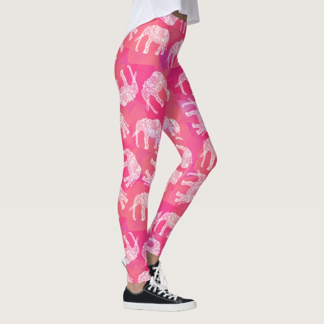 girly pink colourful tribal floral elephant leggings (Right)