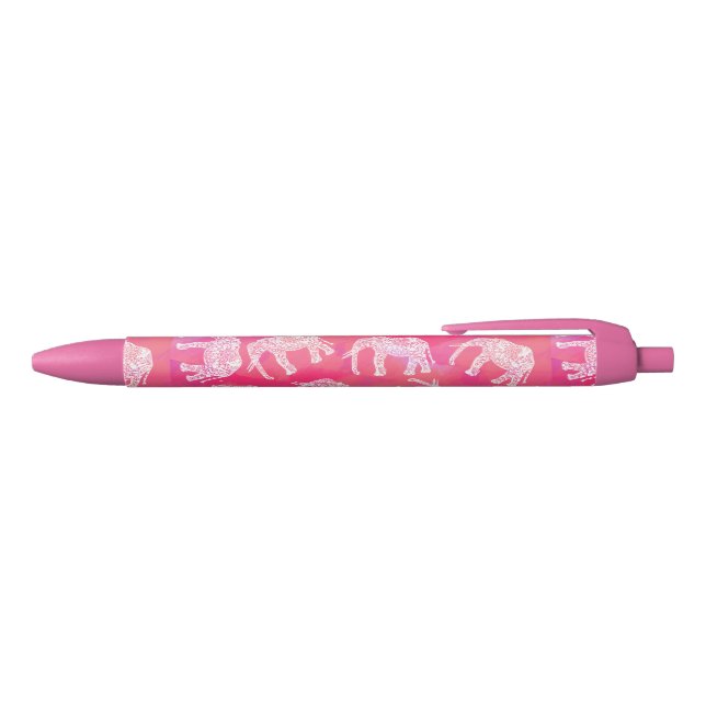 girly pink colourful tribal floral elephant patter black ink pen (Top)
