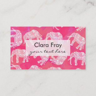 girly pink colourful tribal floral elephant patter business card