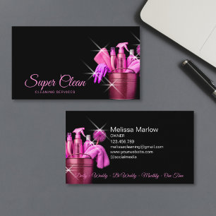 Girly Pink Commercial House Cleaning Housekeeping Business Card