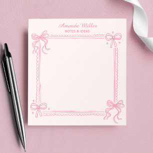 Girly Pink Coquette Bow Personalized Name Notepad