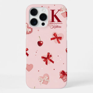 Girly Pink Coquette Hearts and Bows Personalised iPhone 16 Pro Max Case