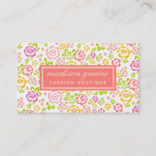 Girly Pink & Coral Floral Pattern Personalised Business Card