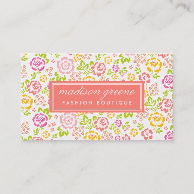 Girly Pink & Coral Floral Pattern Personalised Business Card (Front)