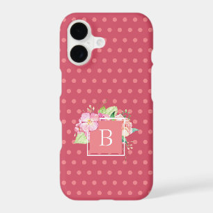 Girly Pink Coral Watercolor Floral Monogram 