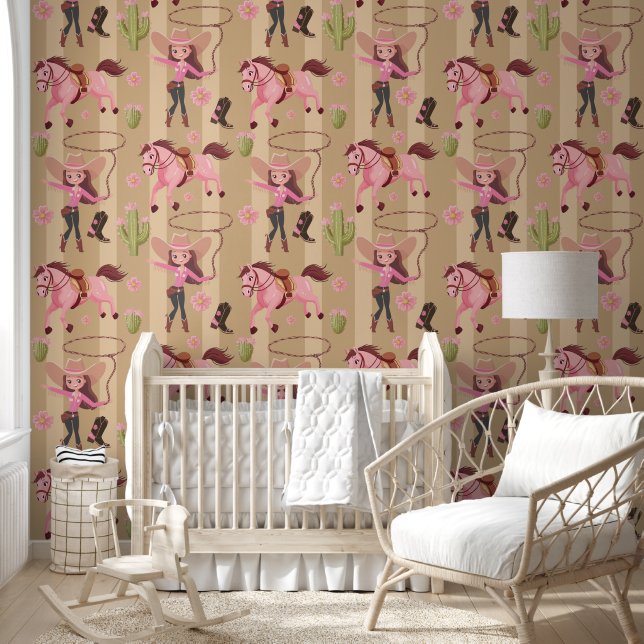 Girly Pink Cowgirl Horse Rodeo Western Design Wallpaper (Kids)