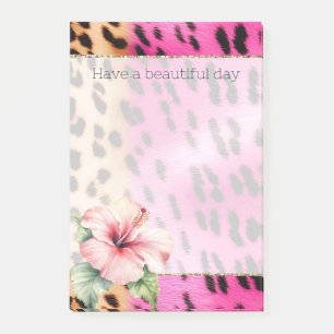 Girly Pink Cream Black Leopard Hibiscus Flower Post-it Notes