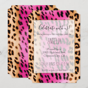 Girly Pink Cream Black Leopard Print Invitation
