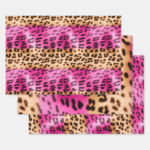 Girly Pink Cream Black Leopard Print Wrapping Paper Sheet