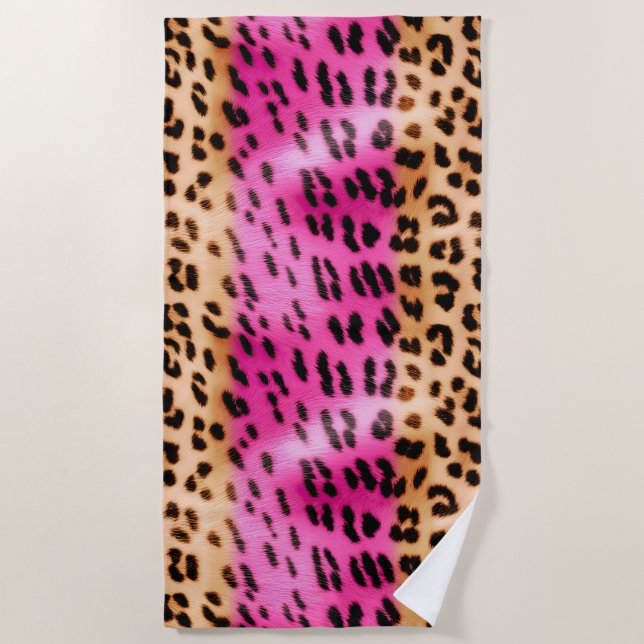 Girly Pink Cream Leopard Print Beach Towel (Front)
