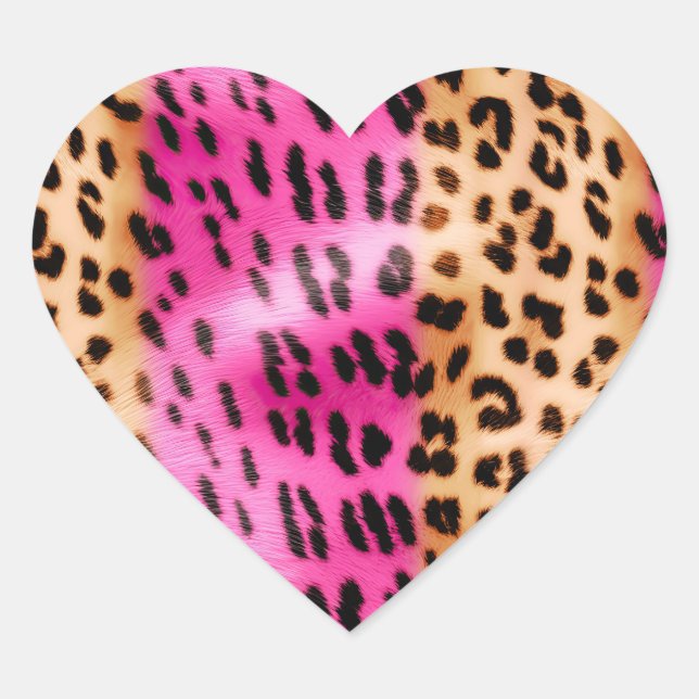 Girly Pink Cream Leopard Print Heart Sticker (Front)