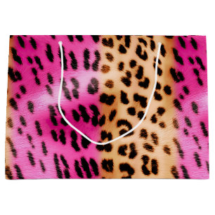 Girly Pink Cream Leopard Print Large Gift Bag