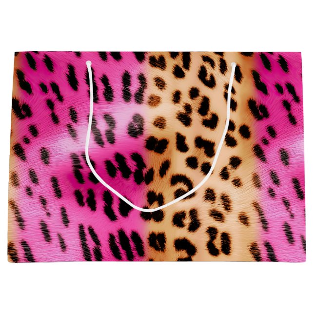 Girly Pink Cream Leopard Print Large Gift Bag (Front)