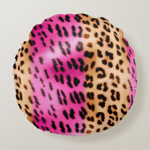 Girly Pink Cream Leopard Print Round Cushion
