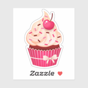 Girly Pink Cupcake With Sprinkles and Cherry