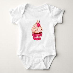 Girly Pink Cupcake With Sprinkles and Cherry Baby Bodysuit