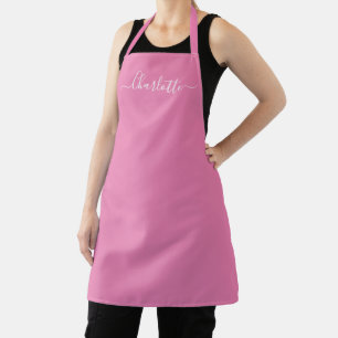 Girly pink custom modern script name monogram chic apron