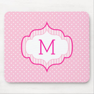 Girly Pink Custom Monogram Polka Dot Pattern Mouse Mat