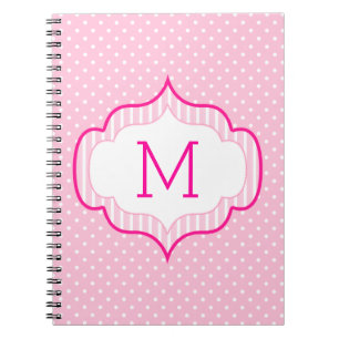 Girly Pink Custom Monogram Polka Dot Pattern Notebook