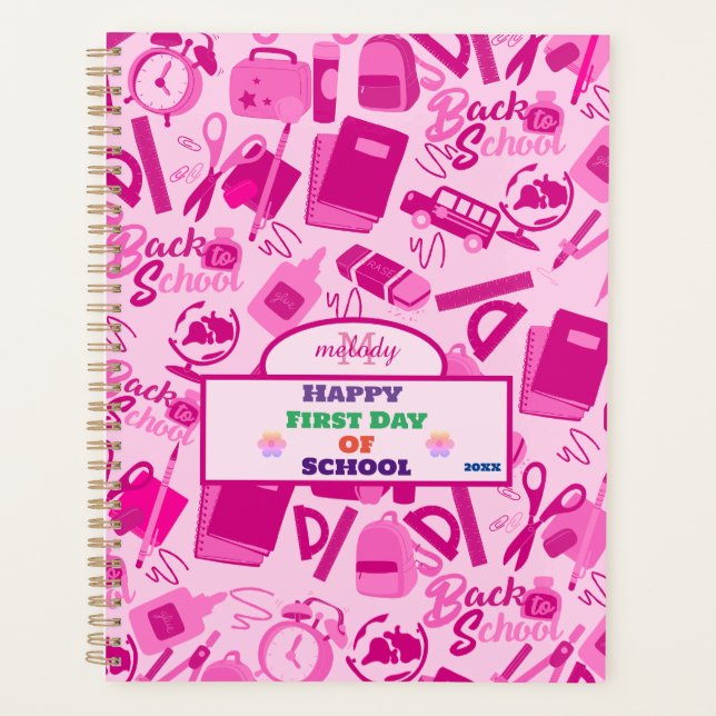 girly pink Customisable Back to School Pattern Planner (Front)