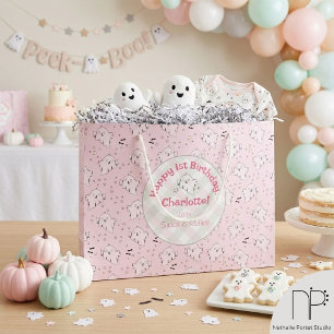Girly Pink Cute Ghosts Baby Halloween 1st Birthday Large Gift Bag