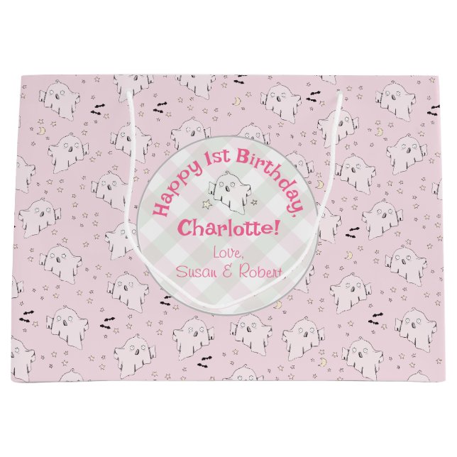 Girly Pink Cute Ghosts Baby Halloween 1st Birthday Large Gift Bag (Front)