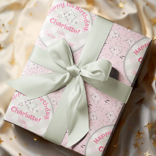 Girly Pink Cute Ghosts Baby Halloween 1st Birthday Wrapping Paper