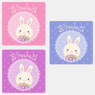 Girly Pink Cute Kawaii Bunny & Flowers Custom Name