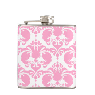 Girly Pink Damask Hip Flask