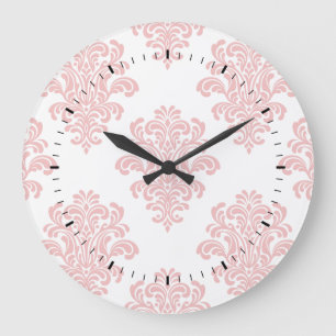 Girly Pink Damask Pattern Large Clock