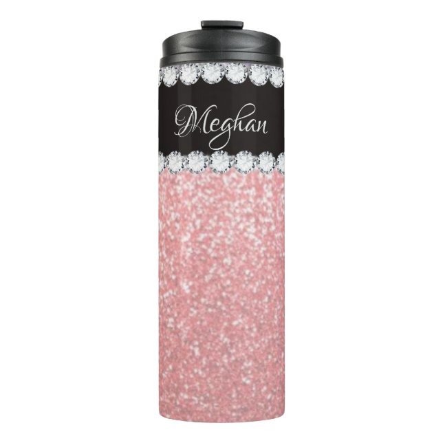 Girly Pink Diamond Personalised Thermal Tumbler (Front)