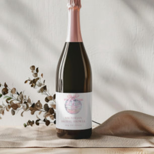 Girly Pink Disco Ball Elegant Bridal Shower Sparkling Wine Label