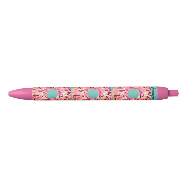 Girly Pink Doughnut Sprinkles Personalised Black Ink Pen (Front)
