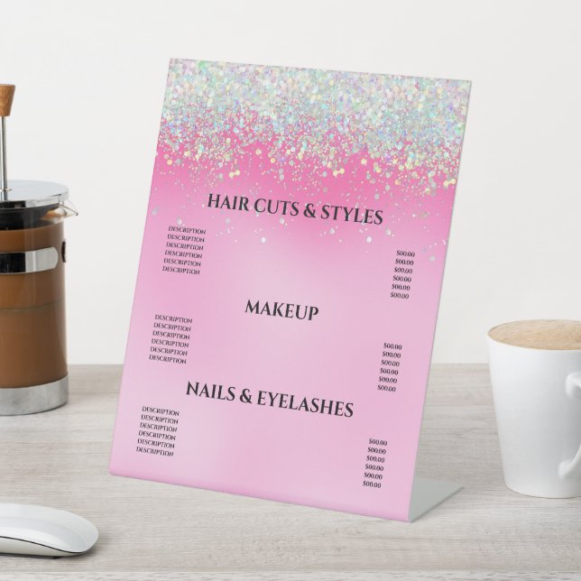  Girly Pink Dripping Glitter Price  Pedestal Sign (In SItu)