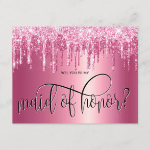 girly pink drips will you be my maid of honour invitation